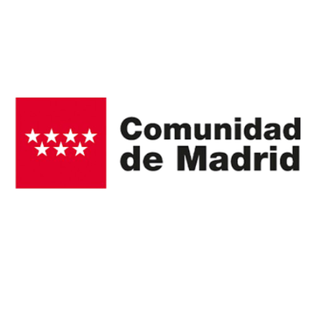 Logotipo de la Comunidad de Madrid con estrellas blancas sobre fondo rojo.
