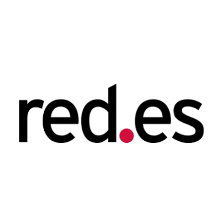 Logotipo de red.es con texto en negro y un punto rojo.