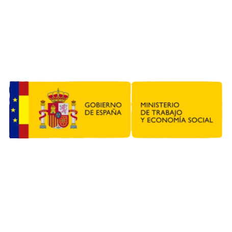 Bandera de España con el texto "Gobierno de España" y "Ministerio de Trabajo y Economía Social".